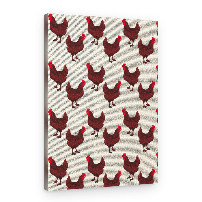 Red Chicken Farm Pattern – Canvas Print