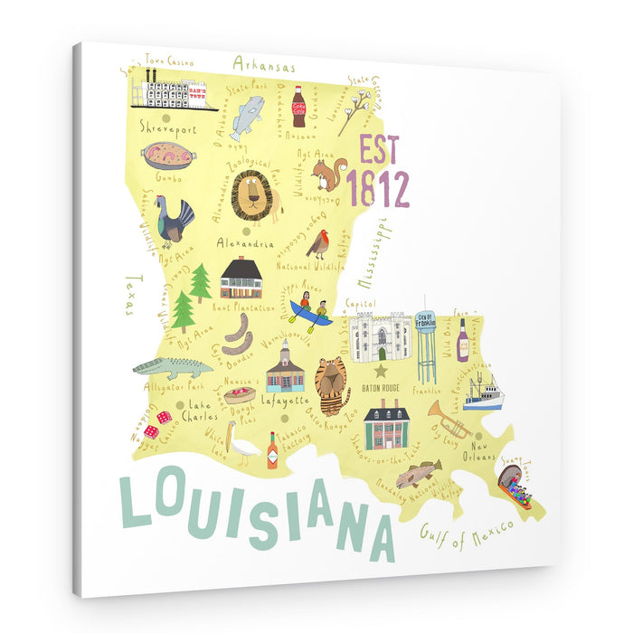 Whimsical Louisiana Map – Canvas Print