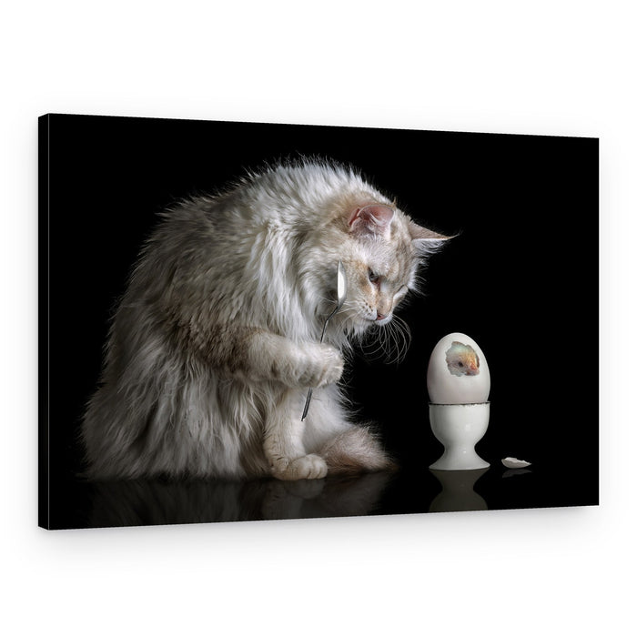 Cat's Breakfast Surprise – Canvas Print