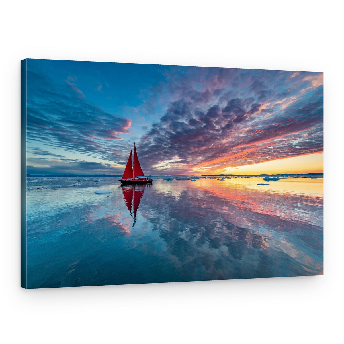 Red Sailboat Sunset Reflection – Canvas Print