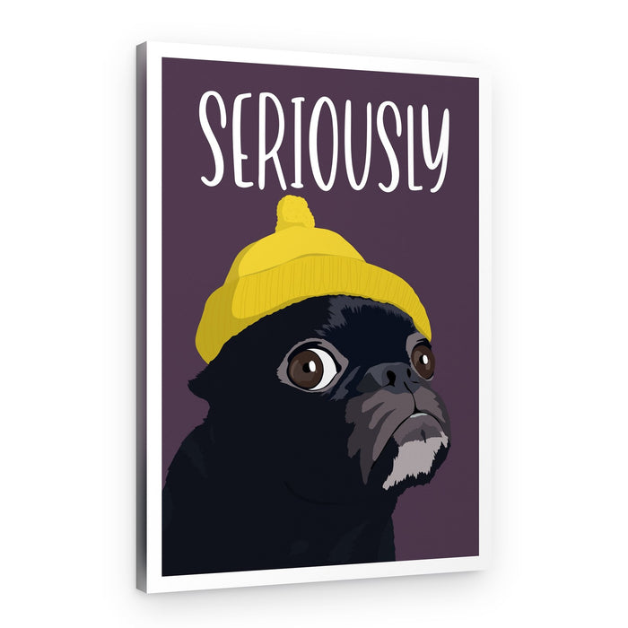 Serious Pug Yellow Beanie – Canvas Print