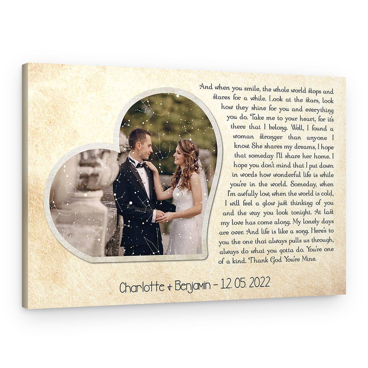 Star Map With Custom Photo and Song Lyrics Canvas Print – Canvas Print