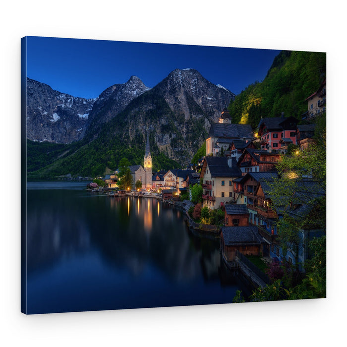 Glowing Lakeside Village – Canvas Print
