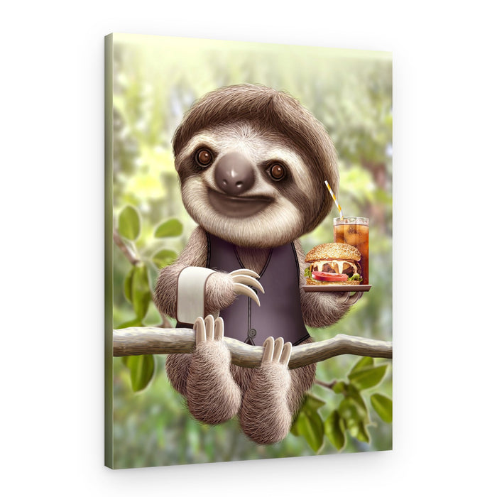 Smiling Sloth Waiter – Canvas Print