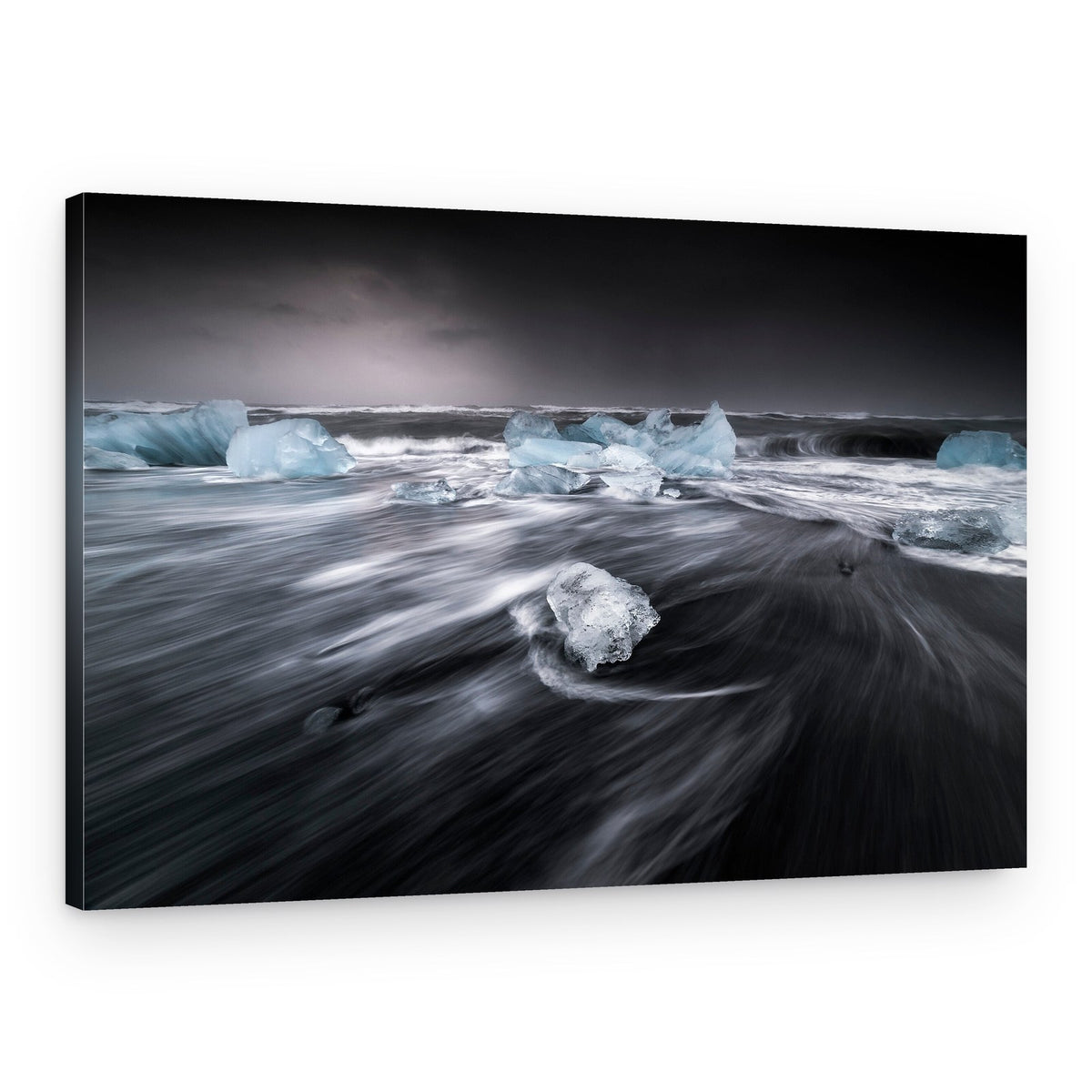 Glacial Ice on Black Sand – Canvas Print