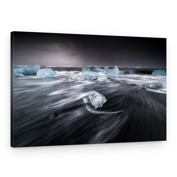 Glacial Ice on Black Sand – Canvas Print