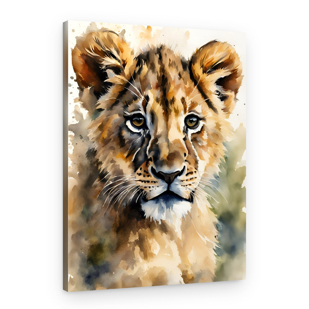 Gentle Lion Cub Watercolor – Canvas Print