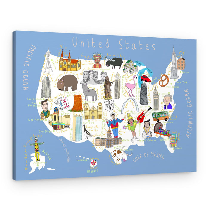Illustrated United States Map – Canvas Print
