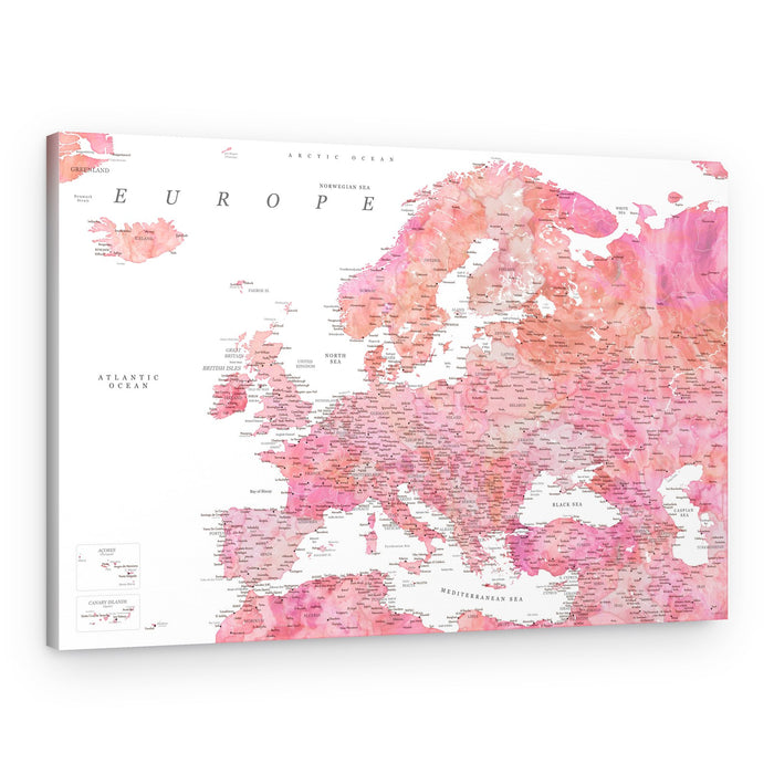 Pink Watercolor Europe Map – Canvas Print