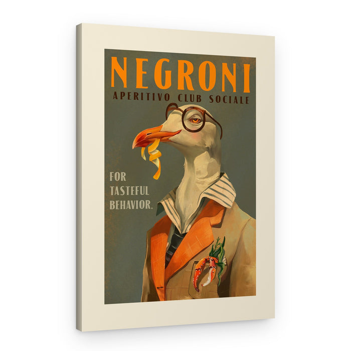 Vintage Art Deco Negroni Poster Of A Fancy Seagull – Canvas Print