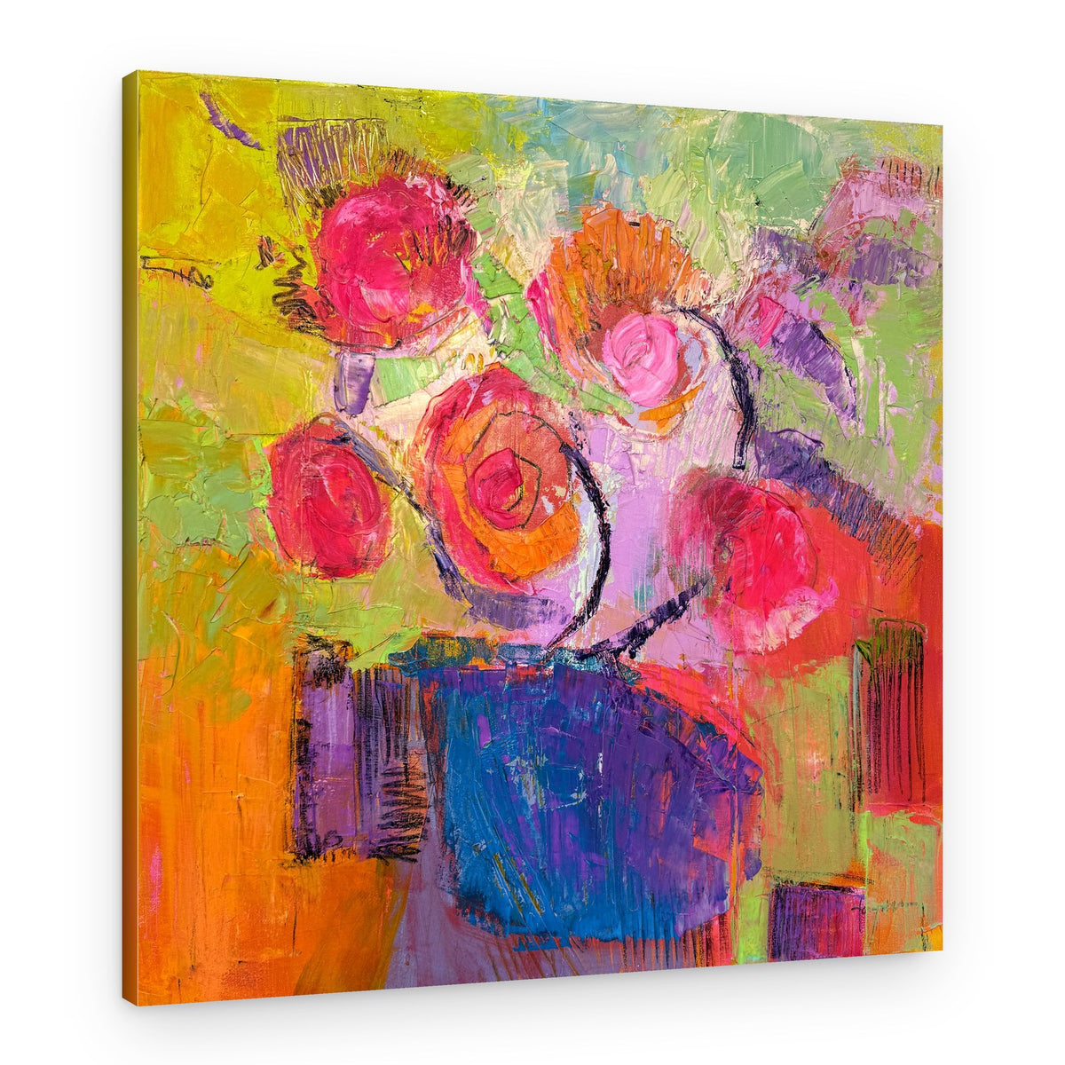 Impressionistic Flowers in a Vase – Canvas Print