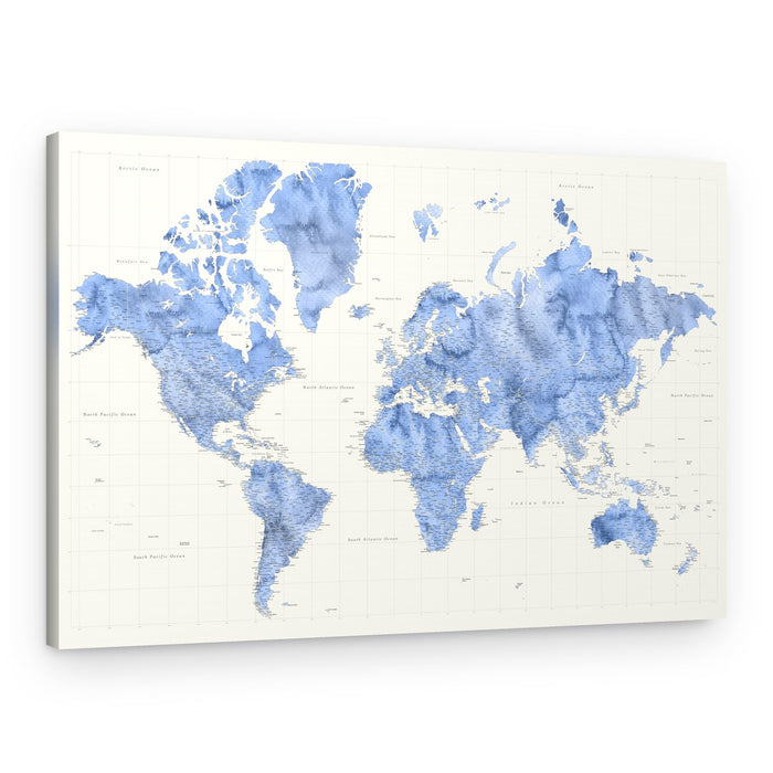 Blue Watercolor World Map – Canvas Print