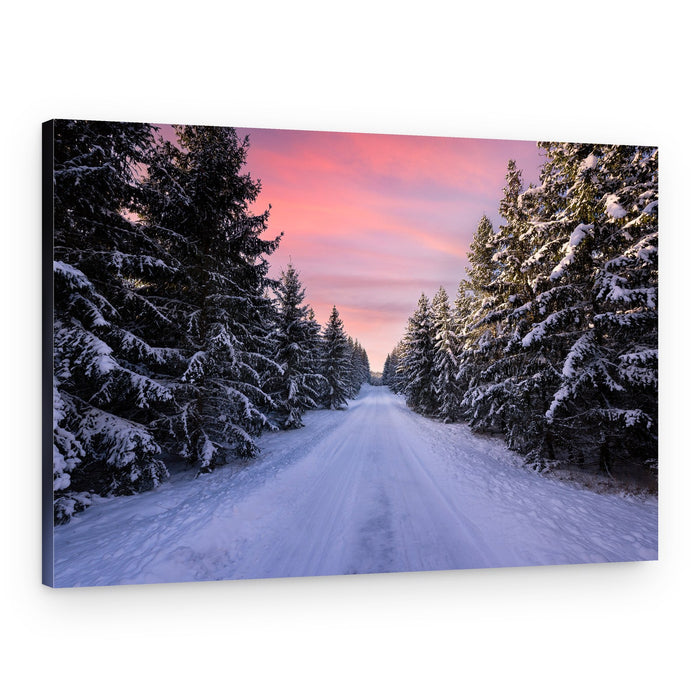 Pink Sky Winter Road – Canvas Print