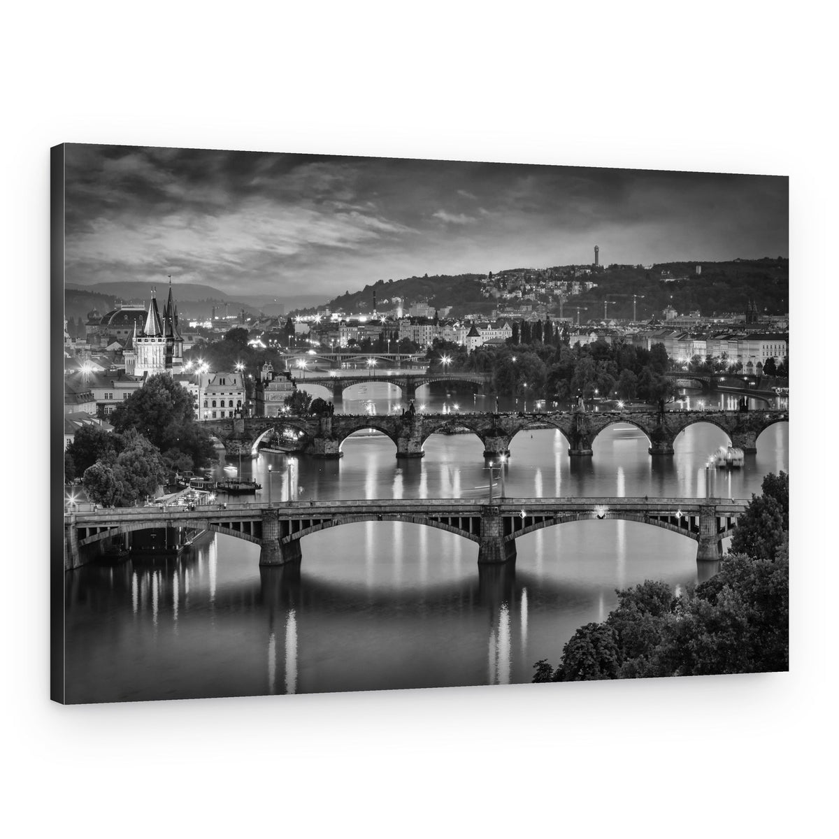 Prague Night Bridges – Canvas Print