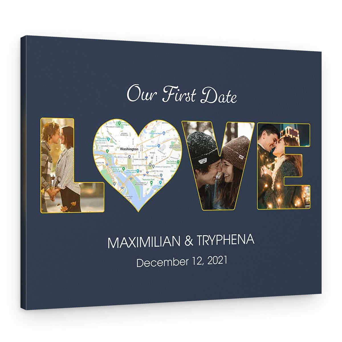Our First Date Custom Photo College and Map Canvas Print – Canvas Print