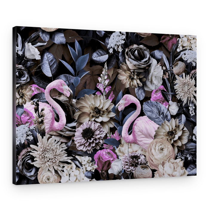Dark Floral Flamingos – Canvas Print