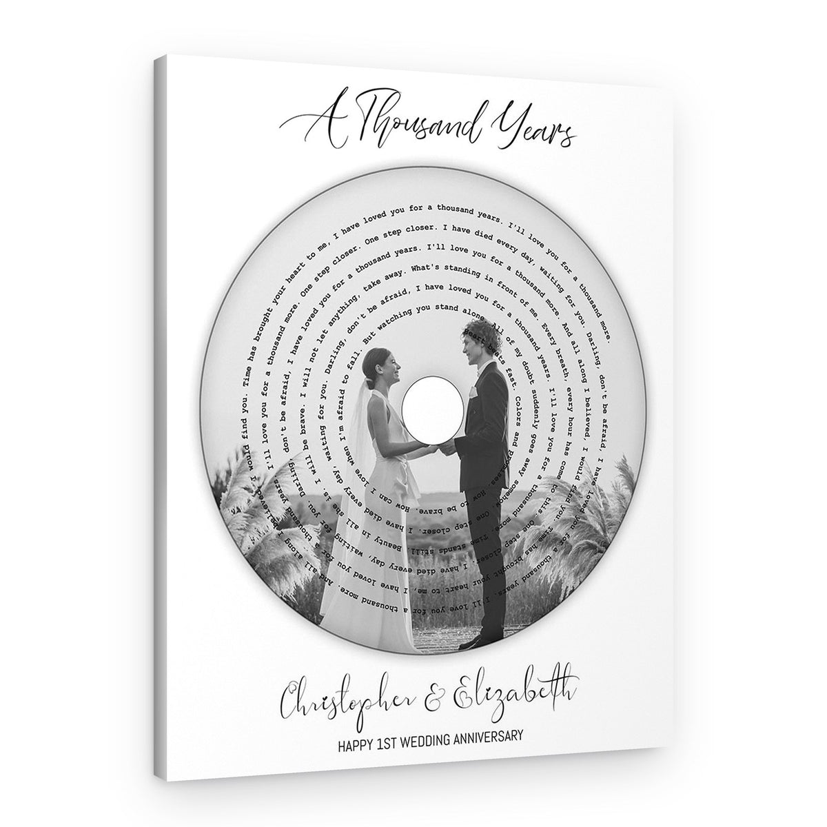 Black And White Vinyl Record Song Lyric Canvas Print – Canvas Print – Design A