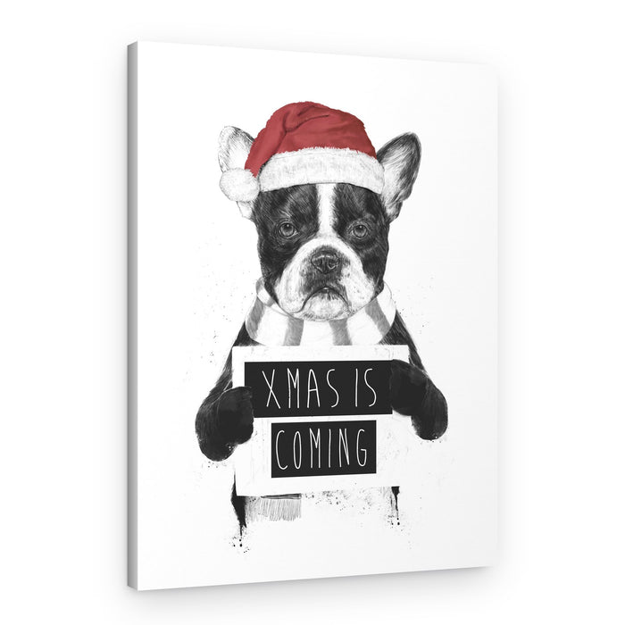 Santa French Bulldog Coming – Canvas Print