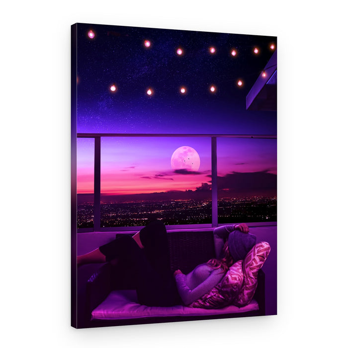 Moonlit City Romance – Canvas Print