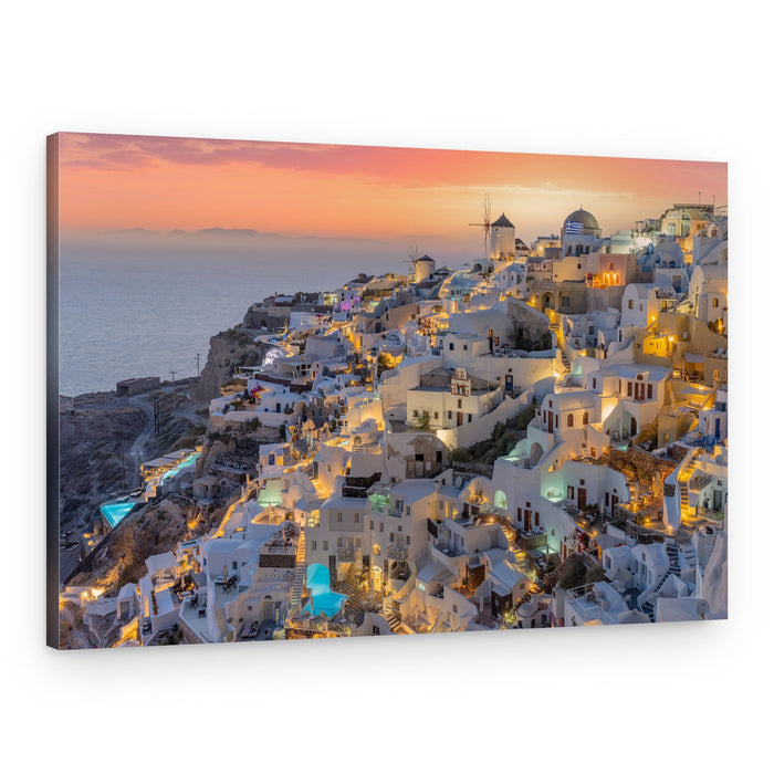Santorini Sunset Village – Canvas Print