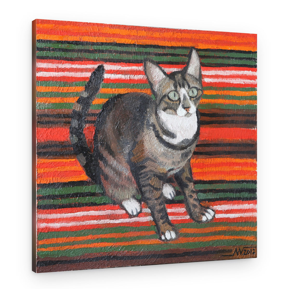 Tabby on Stripes – Canvas Print