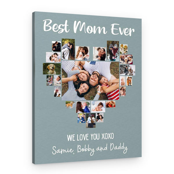 Best Mom Ever – Heart Shaped Photo Collage Canvas Print