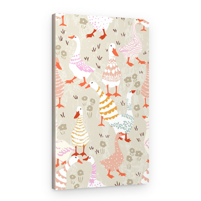 Playful Pastel Geese – Canvas Print