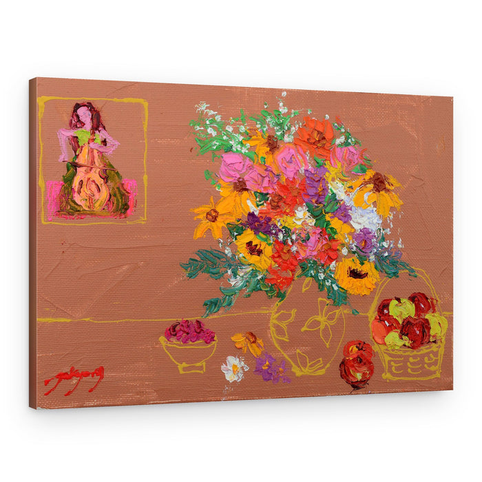 Vibrant Flowers Cello Player – Canvas Print