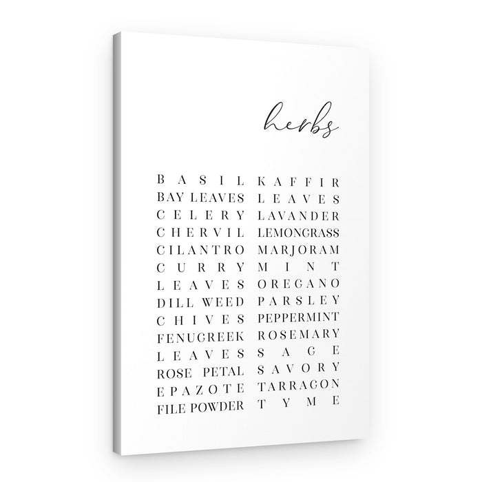 Elegant Herbs List – Canvas Print