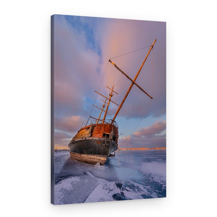 Frozen Shipwreck Sunset – Canvas Print