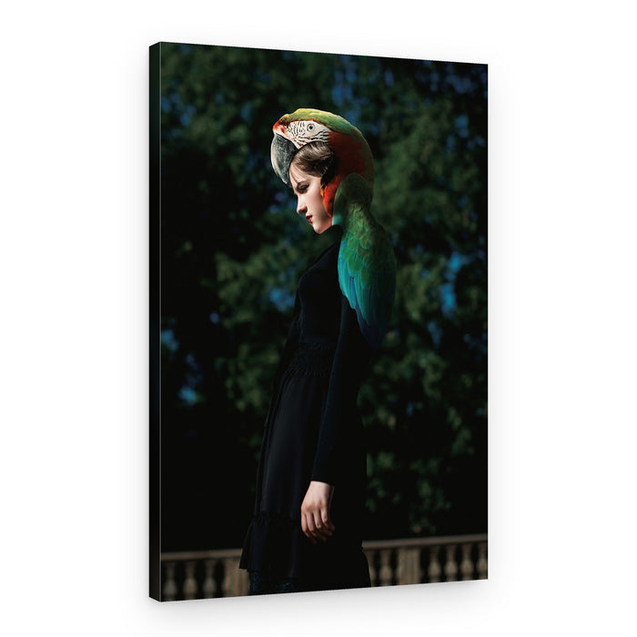 Surreal Parrot Hat Portrait – Canvas Print