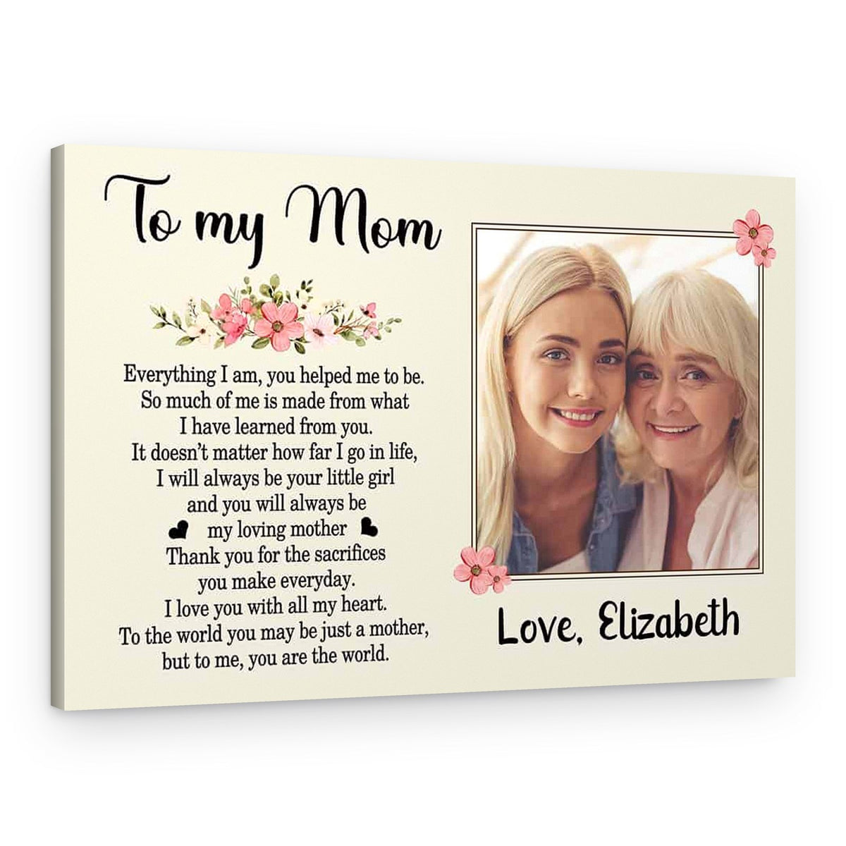 Mothers Day Gift for Mom from Daughter To My Mom Photo Canvas – Canvas Print