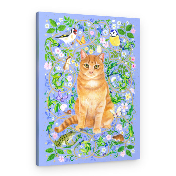 Cat Surrounded By Floral Patterns – Canvas Print