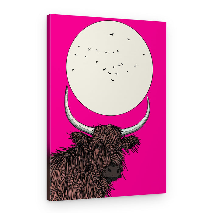 Highland Cow Pink Moon – Canvas Print