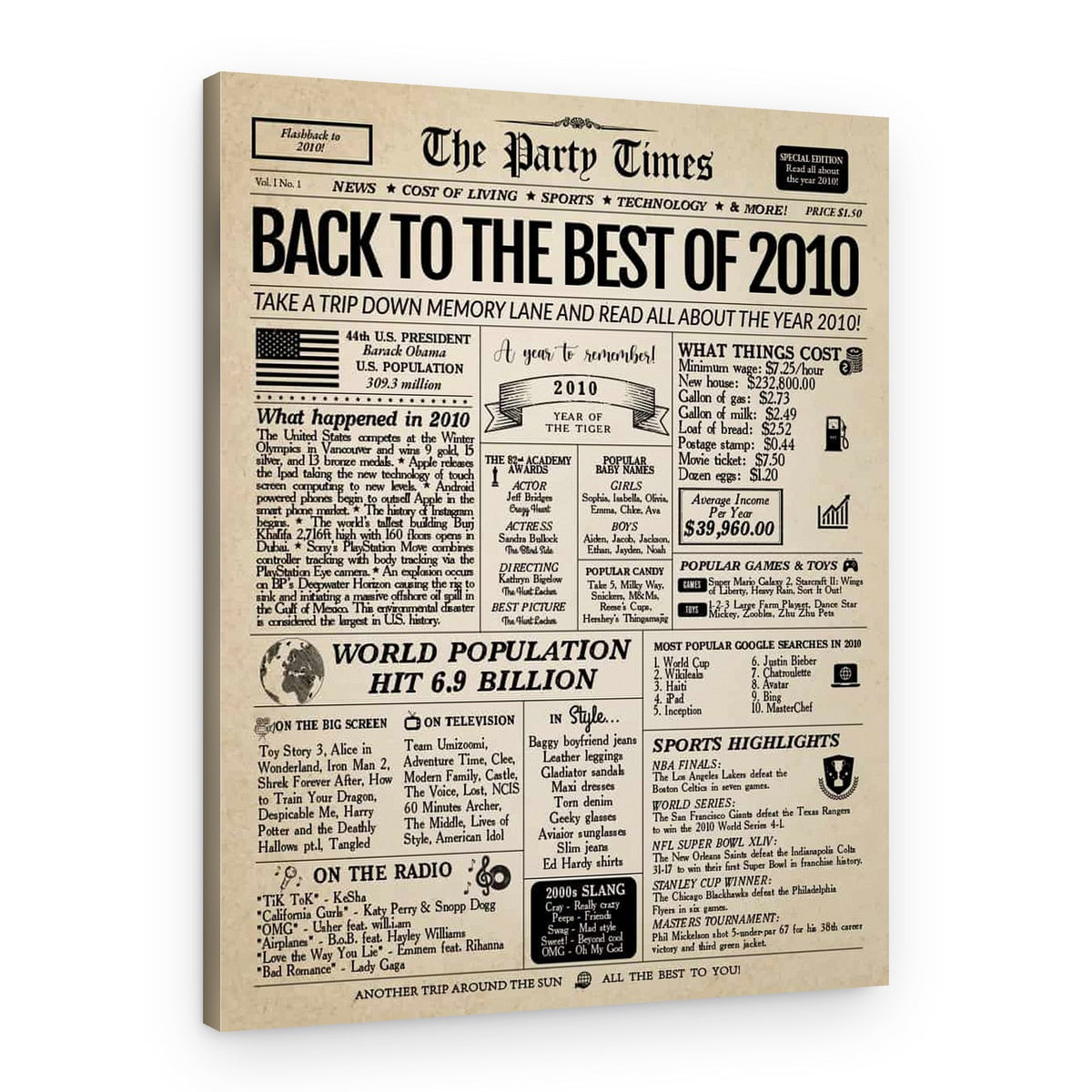 Back In 2010 14th Birthday Newspaper Canvas Print – Canvas Print