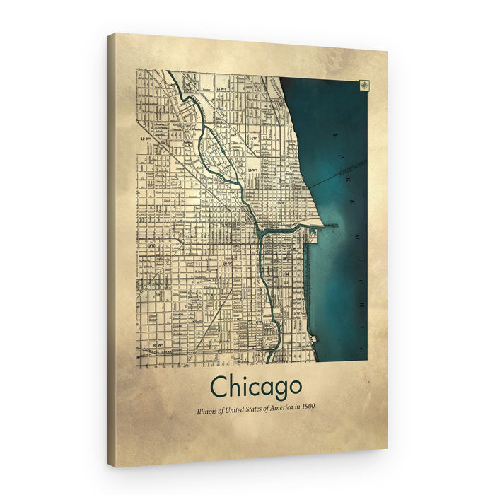Chicago 1900 City Map – Canvas Print