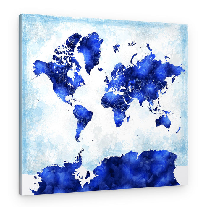 Blue Watercolor World Map – Canvas Print