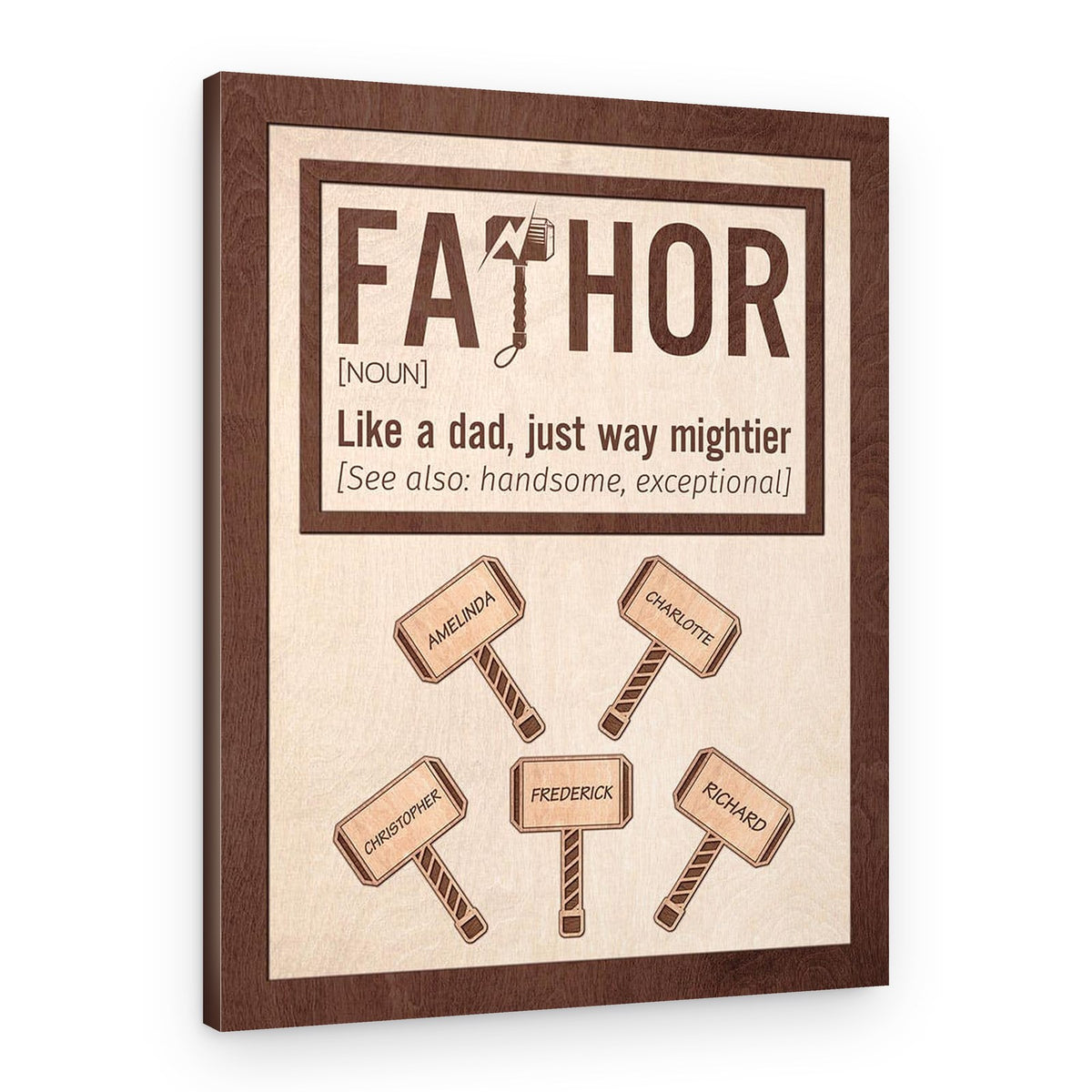 Thor Hammer Personalized Gift for Dad Fathor Father’s Day Sign Canvas Print – Canvas Print – 5 Children