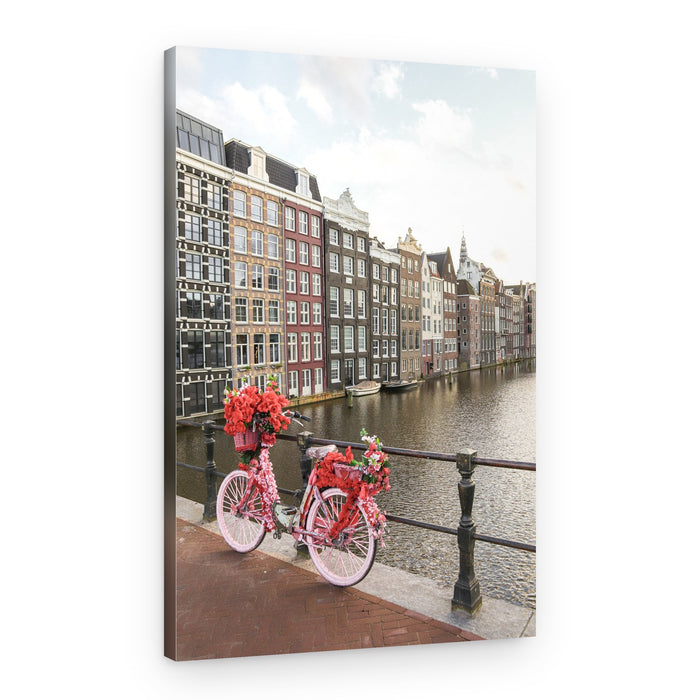Pink Bicycle Amsterdam Canal – Canvas Print