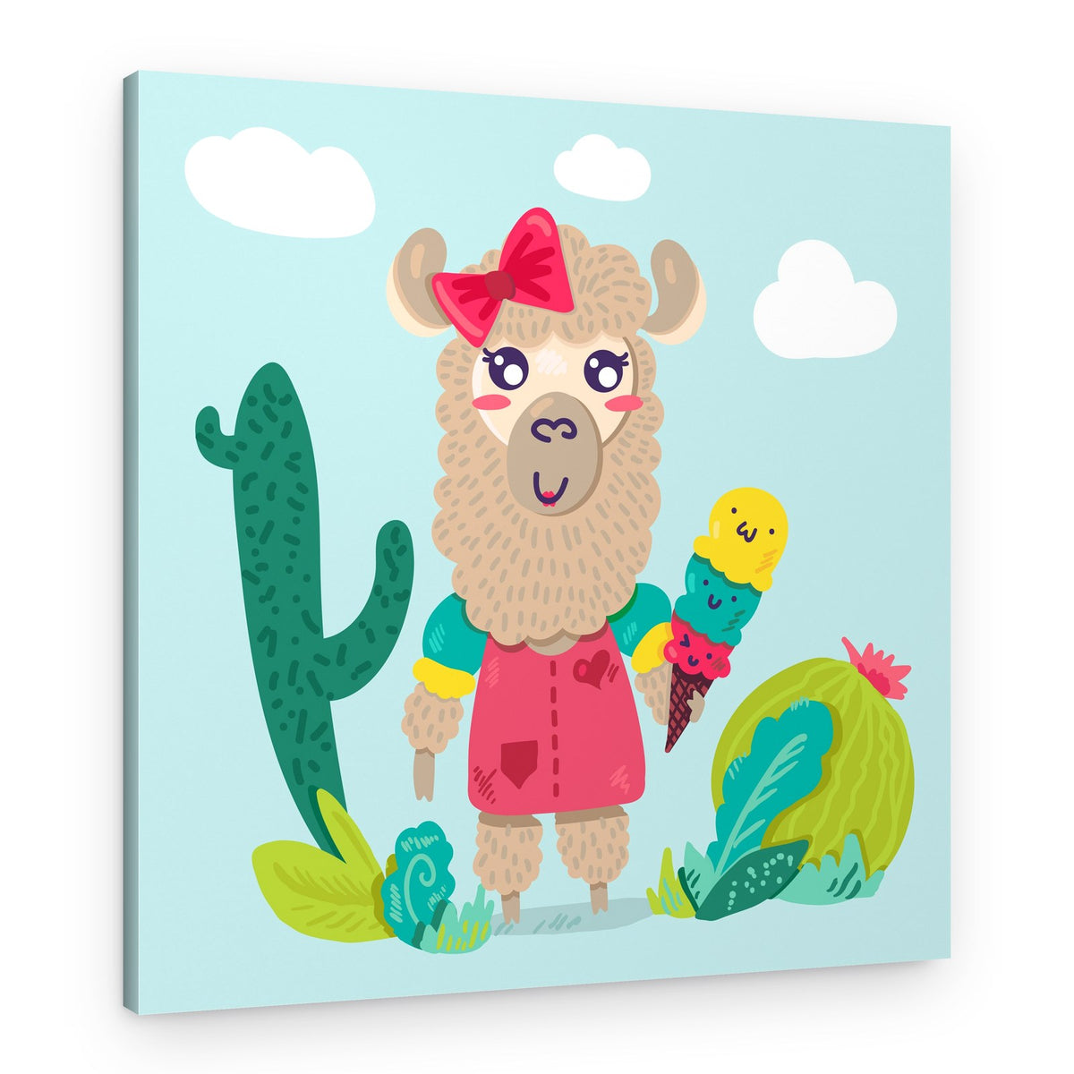 Cute Llama Ice Cream – Canvas Print