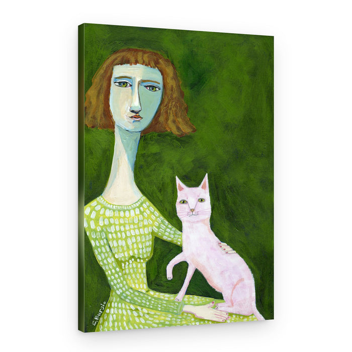 Serene Woman and Cat – Canvas Print