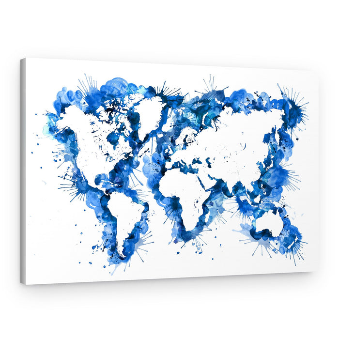 Blue Watercolor World Map – Canvas Print