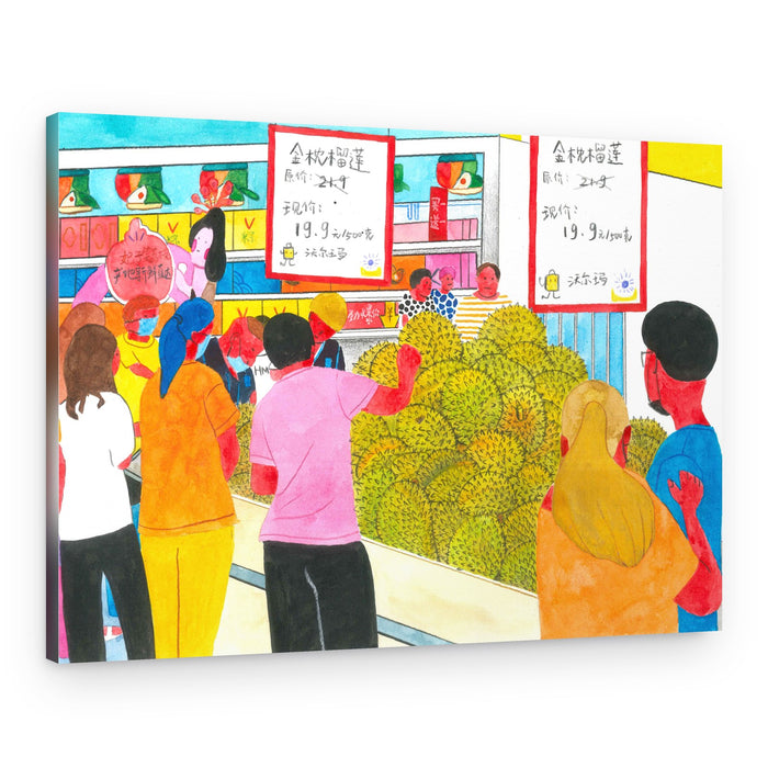 Bustling Durian Market – Canvas Print