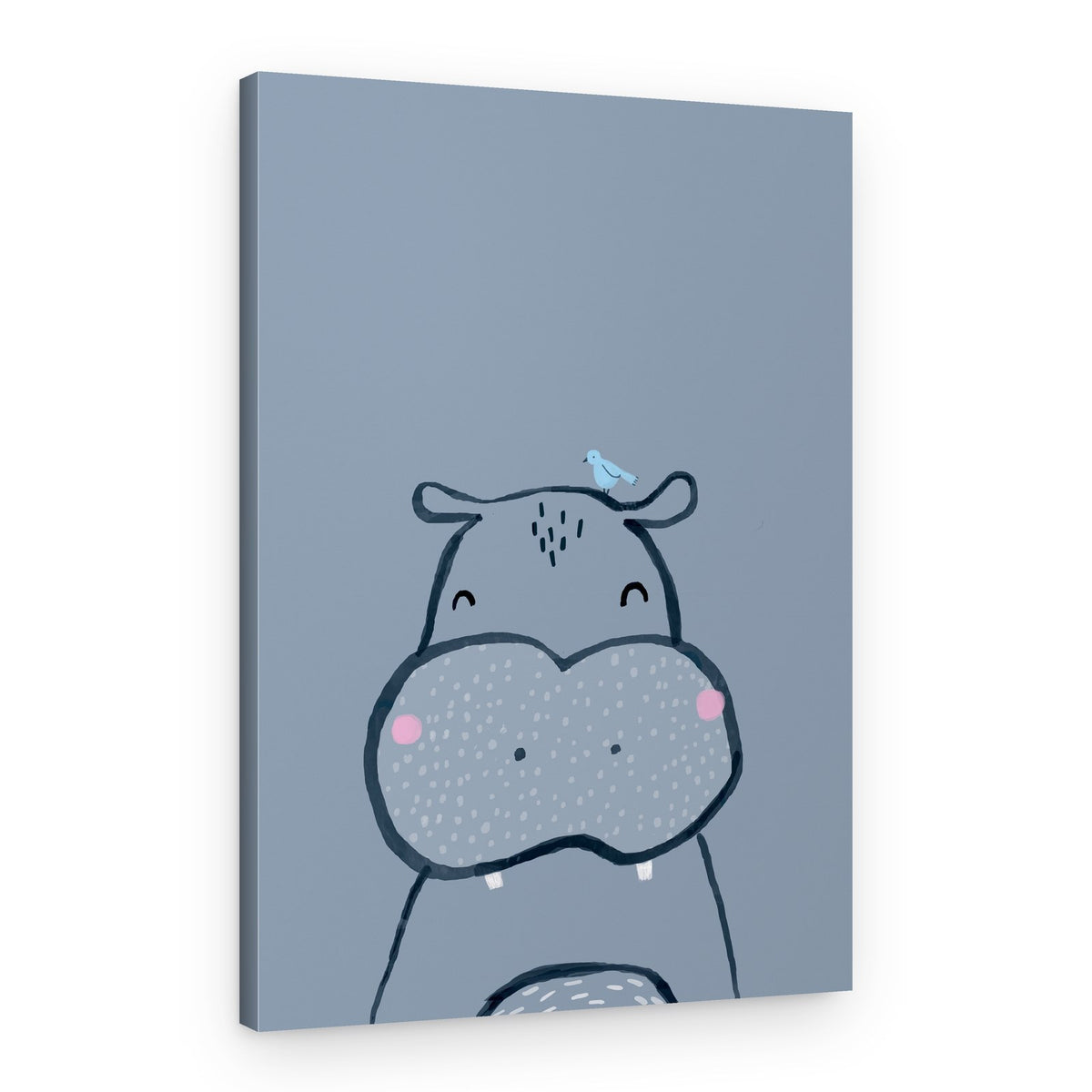 Sweet Hippo and Bird – Canvas Print