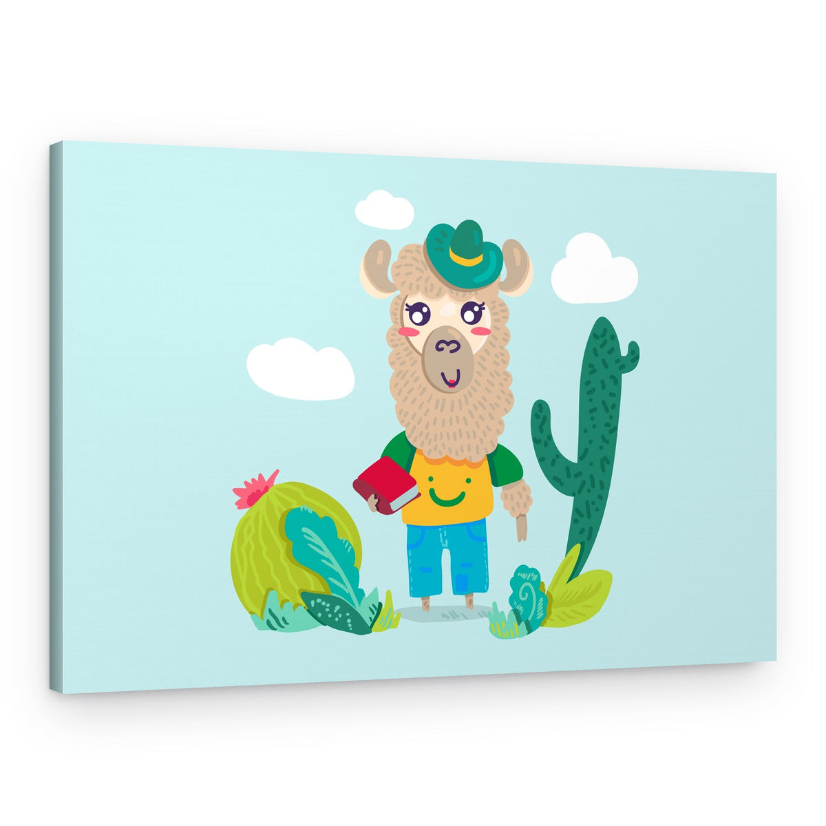 Happy Llama Reader – Canvas Print