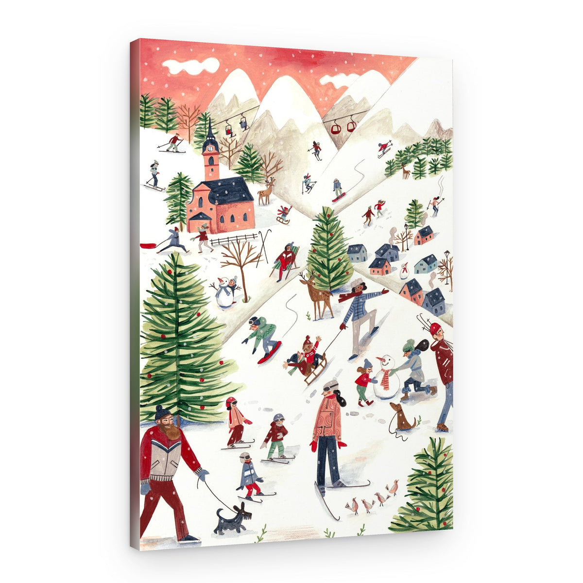 Mountain landscape with houses in the snow Christmas – Canvas Print