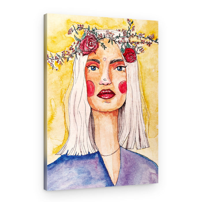 Lady with flower wreath – Canvas Print
