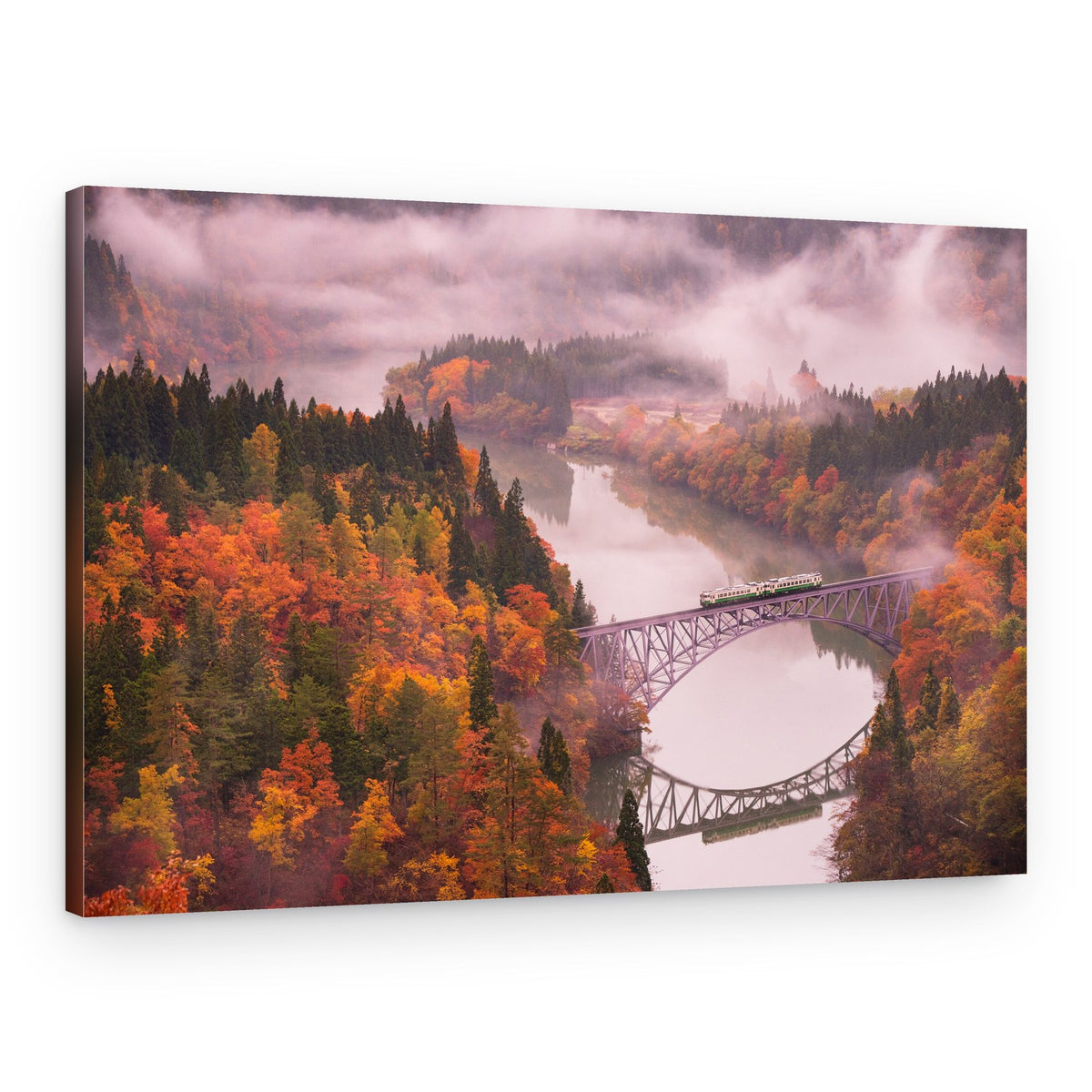 Vibrant Autumn Train Bridge – Canvas Print