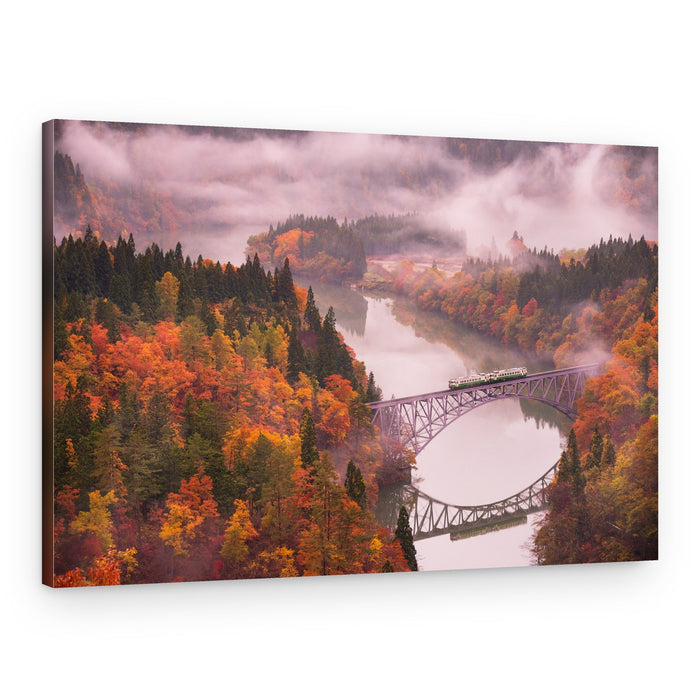 Vibrant Autumn Train Bridge – Canvas Print