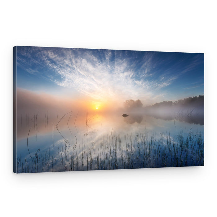 Misty Sunrise Over Lake – Canvas Print